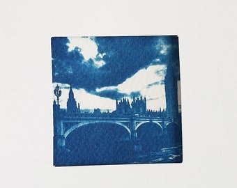 Original cyanotype print London Westminster Bridge as a folding card with envelope