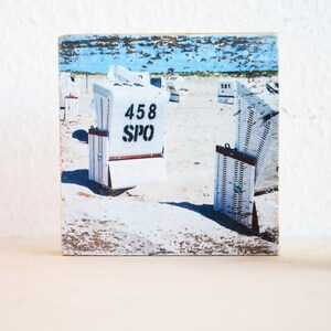 Sankt Peter Ording beach chair upcycling old wooden beams, photo on wood, unique piece image 1