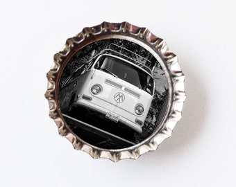 Oldtimer Bus Kronkorken Magnet  Kühlschrankmagnet vintage retro Hippie