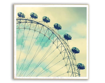 Ferris wheel, London Eye, photo on wood, squared, 13 x 13 cm