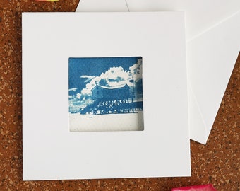 Sankt Peter Ording Original Cyanotype Print Skyline as folding card with envelope