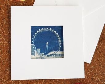 Original cyanotype print London Eye carousel as a folding card with envelope