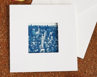 Original Cyanotypie Print New York Skyline als Klappkarte mit Umschlag