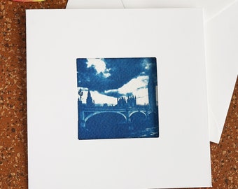 Original Cyanotypie Print London Westminster Bridge als Klappkarte mit Umschlag
