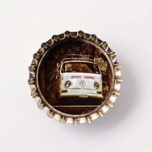 Oldtimer Bus Kronkorken Magnet  Kühlschrankmagnet vintage retro Hippie