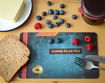 Frühstücksbrett Kummerkasten Fotografie Brettchen aus Melamin, spülmaschinenfest, Schneidebrett 14 x 23 cm