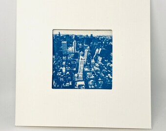 Original cyanotype print New York Skyline as a folding card with envelope