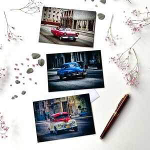 Kuba Oldtimer Straßenszene 3er Set Grußkarte Foto - Klappkarte mit Umschlag - Made in Germany