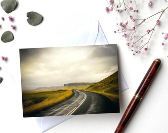 Photo greeting card Iceland road - folded card with envelope - format C6