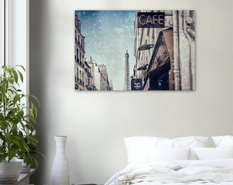 Cafe in Paris with Eiffel Tower Premium Matte Paper Poster