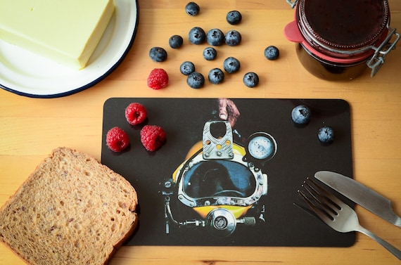 Frühstücksbrettchen Taucherhelm Fotografie Brettchen aus Melamin, spülmaschinenfest, Schneidebrett 14 x 23 cm