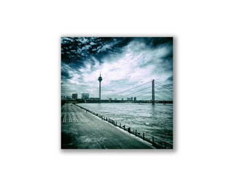 Düsseldorf, Fernsehturm, Rheinterrasse, Street, Altstadt, Foto auf Holz, im Quadrat, 10 x 10 cm