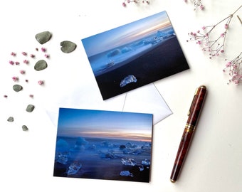 Photo greeting card set of 2 Iceland sunset - folding card with envelope