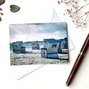 Biglietto d'auguri fotografico con sedia da spiaggia Sylt – biglietto pieghevole con busta