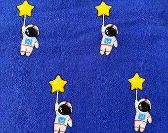 Cotton Flannel Baby Blanket: Royal Blue Astronauts and Stars