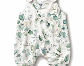 White baby romper, Eucalyptus romper, nature baby clothes, baby boy clothes, baby boy gift, new baby gift