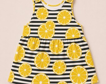 Baby Girl Lemon Pinafore Dress, Organic Cotton Toddler Summer Outfit