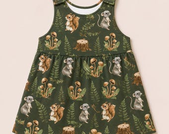 Baby Girl Woodland Pinafore Dress, Organic Cotton Toddler Summer Outfit