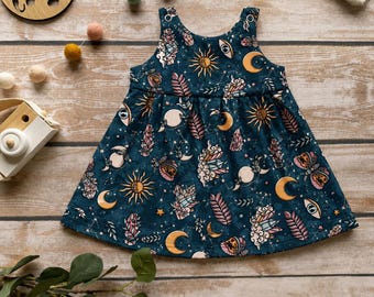 Space Toddler Dress | Organic Cotton Girls Dress | Handmade Moon & Stars Baby Dress | Galaxy Print Outfit | Birthday Gift | 0-5 Years