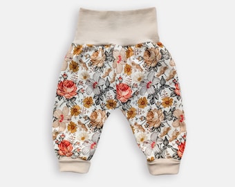 Flower harem pants, retro baby clothes, baby girl clothes, baby girl gift, kids joggers, baby shower gift, toddler outfit
