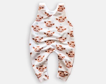 Highland Cow romper, baby girl romper,  toddler dungarees, baby boy clothes, unisex baby gift, gender neutral baby clothes, baby outfit