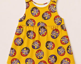 Baby Girl Good Egg Pinafore Dress, Organic Cotton Toddler Summer Outfit