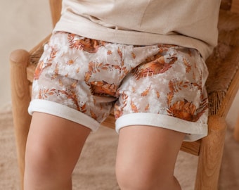 Fox summer shorts, kids summer outfit, woodland baby shorts, baby boy clothes, girl shorts, toddler shorts, baby gift, gender neutral baby