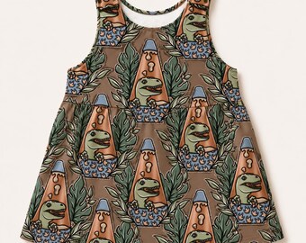 Dinosaur dress, baby pinafore dress, organic baby clothes, baby girl clothes, baby shower gift, toddler dress, baby girl outfit, easter gift