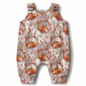Fuchs Baby Strampler, Bio Babykleidung, Latzhose für Kleinkinder, neutrale Babykleidung, neues Babypartygeschenk, Geburtstagsoutfit, neutrales Baby