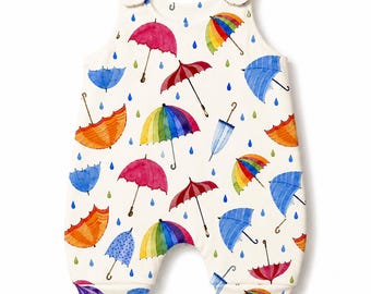 Umbrella Print Baby Romper, toddler Dungarees, Organic baby clothes