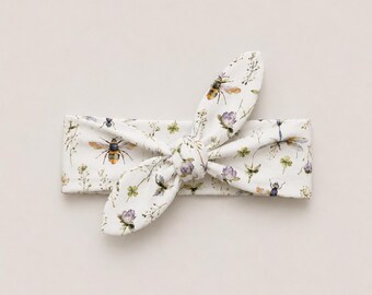 Bee headband, knotted headband, monochrome baby gift, baby girl clothes, baby girl gift, new baby gift, baby shower, coming home