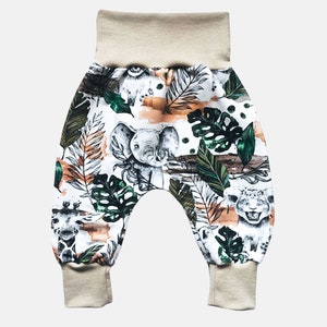 Baby harem pants, safari baby gift, baby boy clothes, baby shower gift, animal print trousers, kids joggers, elephant baby gift