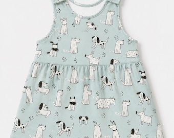 Girl pinafore dress, baby girl clothes, dog toddler dress, baby shower gift, autumn girl outfit, baby girl gift, girl summer dress