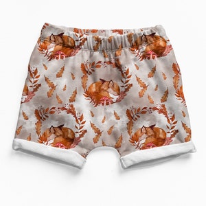 Fox summer shorts, kids summer outfit, woodland baby shorts, baby boy clothes, girl shorts, toddler shorts, baby gift, gender neutral baby