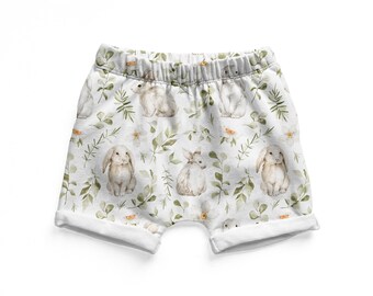 Bunny summer shorts, rolled shorts, kids summer outfit, baby shorts, baby boy clothes, girl shorts, toddler shorts, gender neutral baby