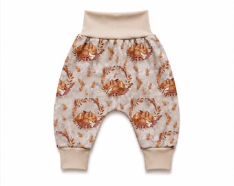 Fox baby gift, new baby clothes, Baby harem pants, baby boy clothes, toddler joggers, baby girl clothes, baby shower gift