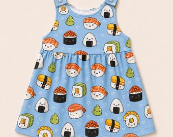 Baby Girl Sushi Pinafore Dress, Organic Cotton Toddler Summer Outfit