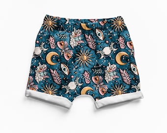 Celestial summer shorts, kids summer outfit, rolled shorts, baby boy clothes, girl shorts, toddler shorts, baby gift, gender neutral baby