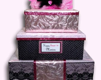 Black Wedding Card Box,black wedding dress,black wedding band,black wedding ring,black wedding invitations,hot pink and black,black wedding