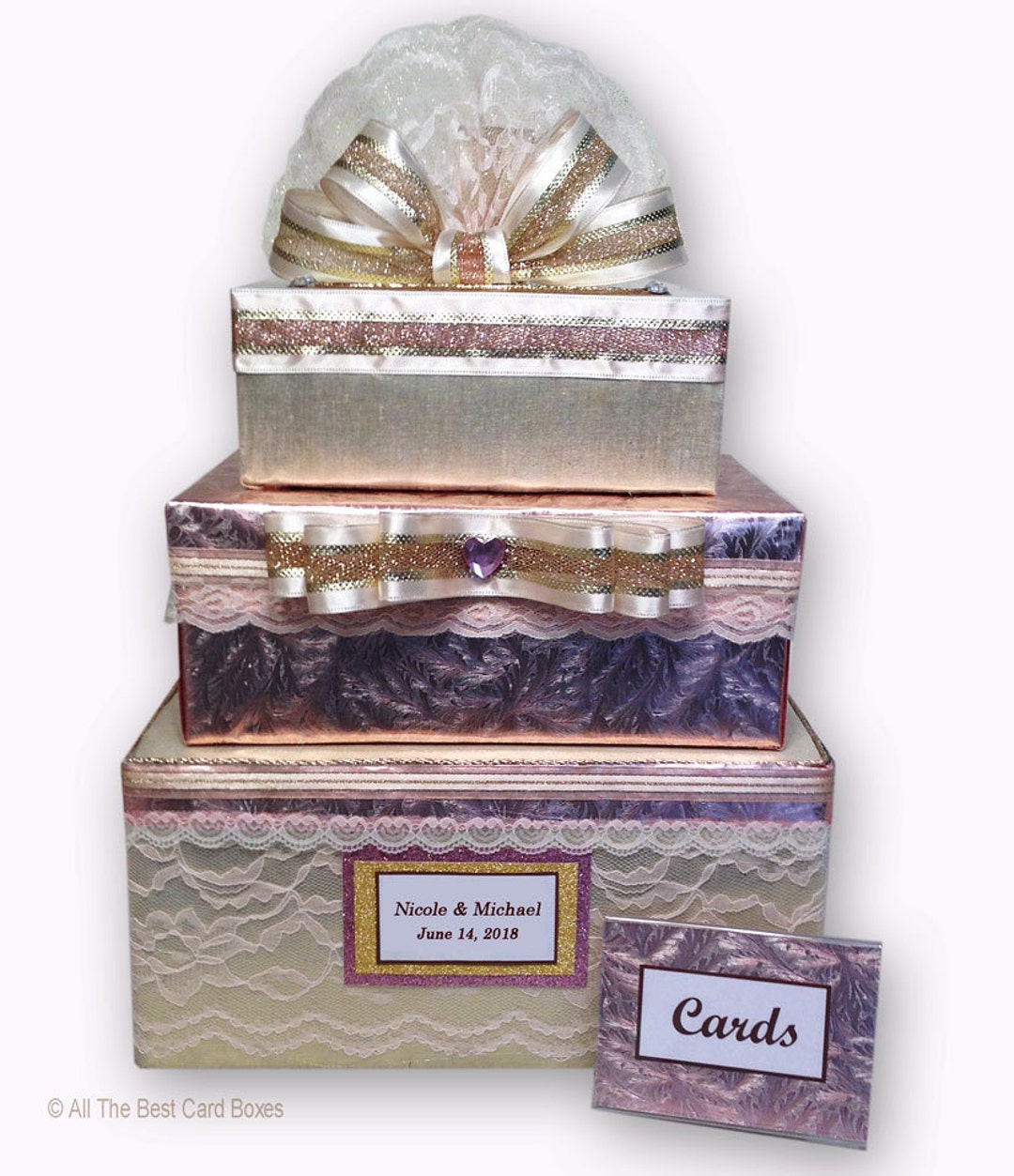 Gold Blush Wedding Card Box, 3-tier Lace Keepsake, Party Decorations - Etsy