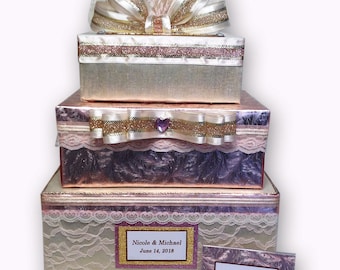 Gold Blush Wedding Card Box,Wedding Card Box with Slot,Wedding Card Box Gold,Card Box with Tiers,Gold Wedding Invitation,Gold Wedding Decor