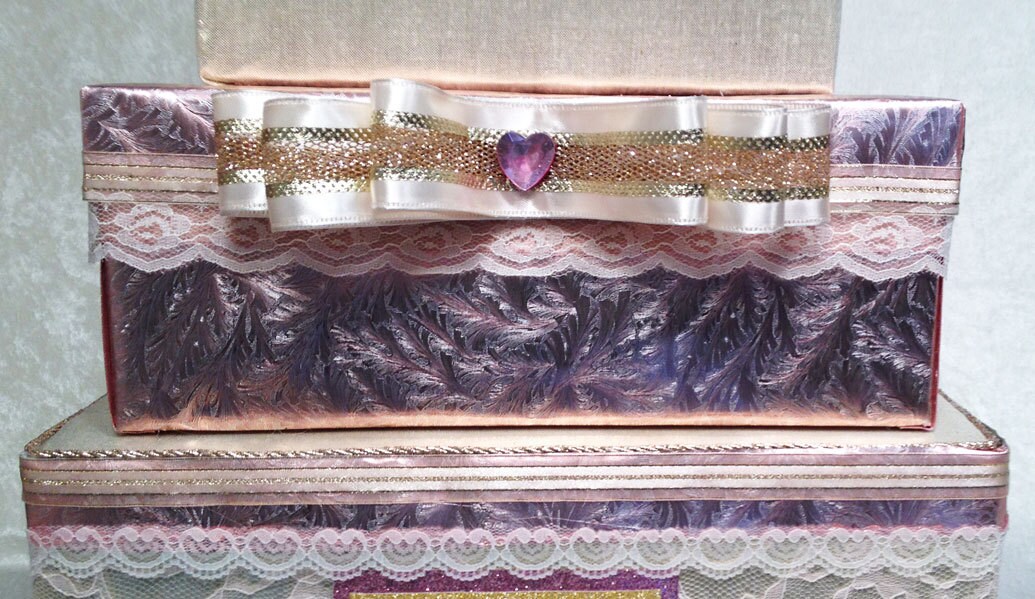 Gold & Blush Wedding Card Box, Tiered Lace Keepsake - Etsy