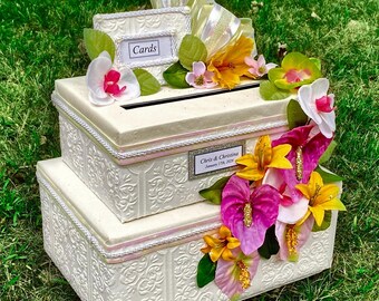 Tropical party gift box,tropical party decorations,tropical party theme,Hawaiian,tropical flowers,bridesmaid gifts,wedding gifts,card box