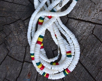 18" / 190 White Moon Clam Ocean Shell & Terracotta Peruvian Clay Heishi bone trade beads, Fair Trade, Jewelry Making Supplies - Made in Peru