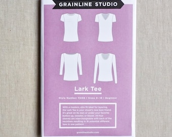 Grainline Studio : LARK Tee Pattern  (Sewing Pattern, Physical Copy, Studio De-stash)