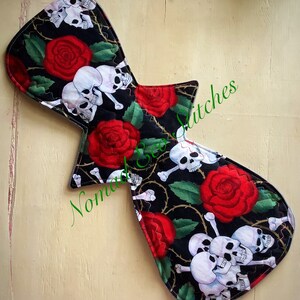 Reusable Cloth Pad Overnight/Heavy 16”- skulls
