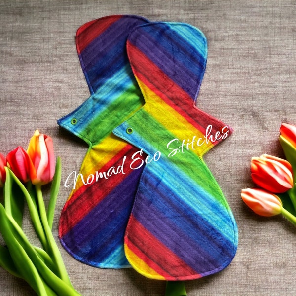 Heavy Overnight Cloth Pad- stain resistant rainbow minky 16 or 18 inch