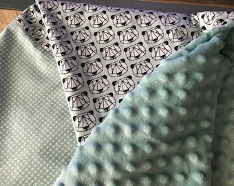 Couverture bébé, ours, coloris mint et gris sur commande