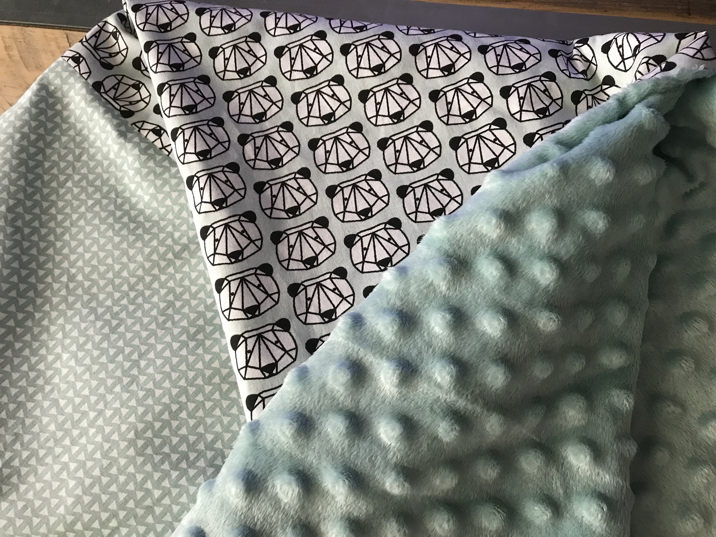Couverture Bébé, Ours, Coloris Mint et Gris sur Commande
