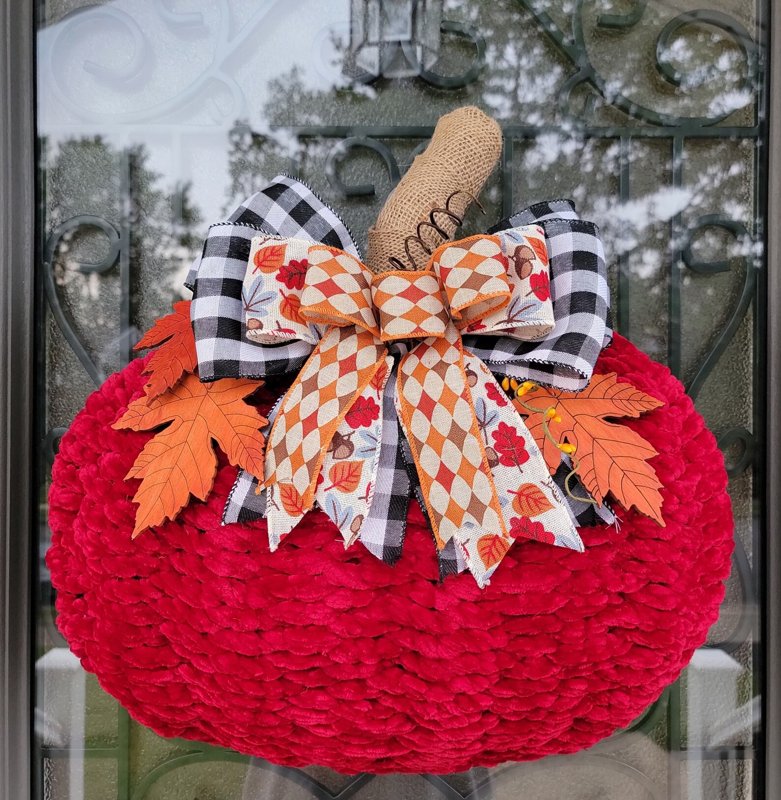 Fall Wreath, Fall Door Decor, Fall Door Hanger, Pumpkin Wreath, Pumpkin Door Decor, Yarn Wrapped